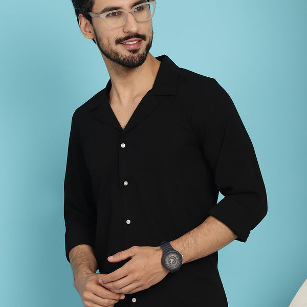 Indian Needle Men's Lapel Collar Casual Shirt - Black - Distacart