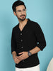 Indian Needle Men's Lapel Collar Casual Shirt - Black - Distacart
