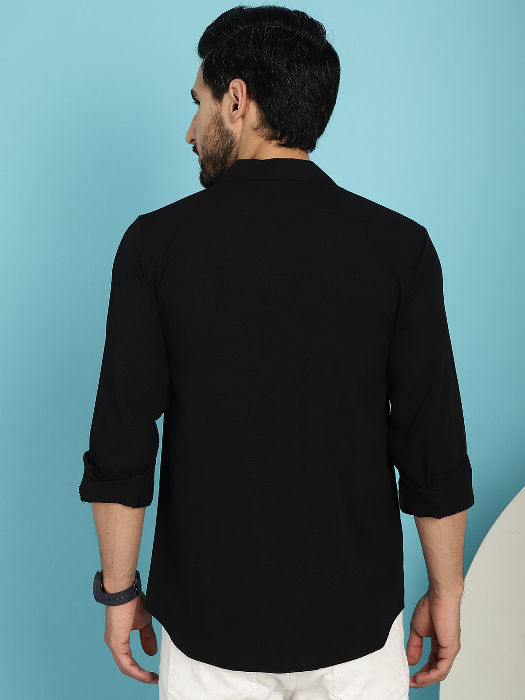 Indian Needle Men's Lapel Collar Casual Shirt - Black - Distacart