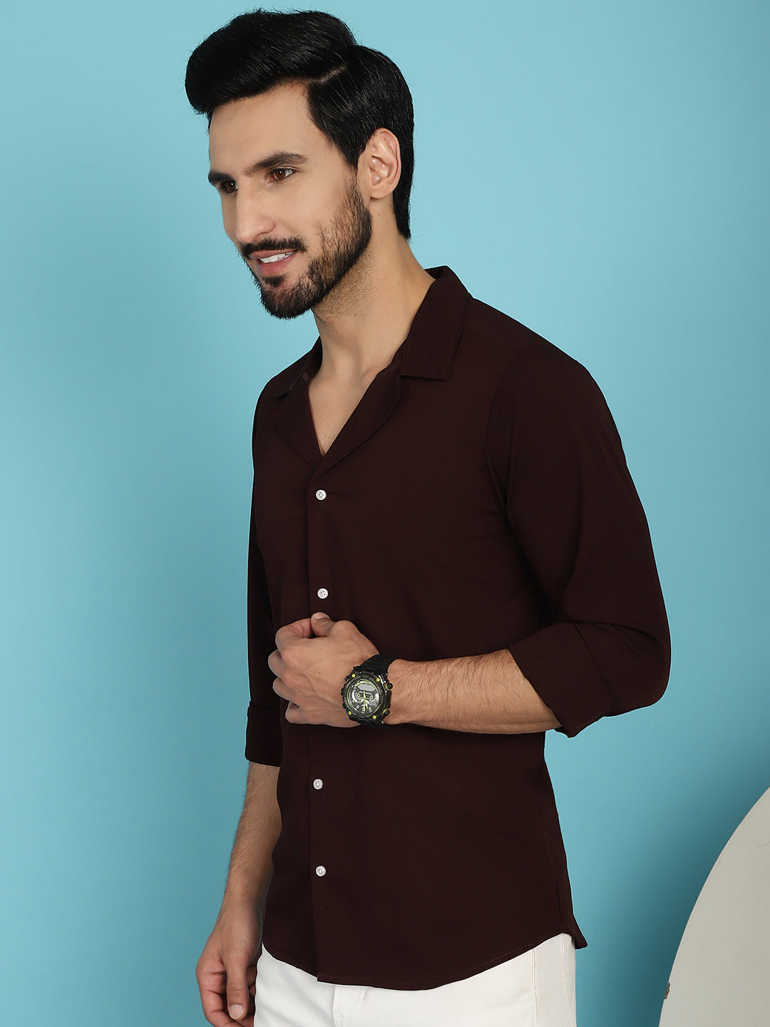 Indian Needle Men's Lapel Collar Casual Shirt - Coffee - Distacart