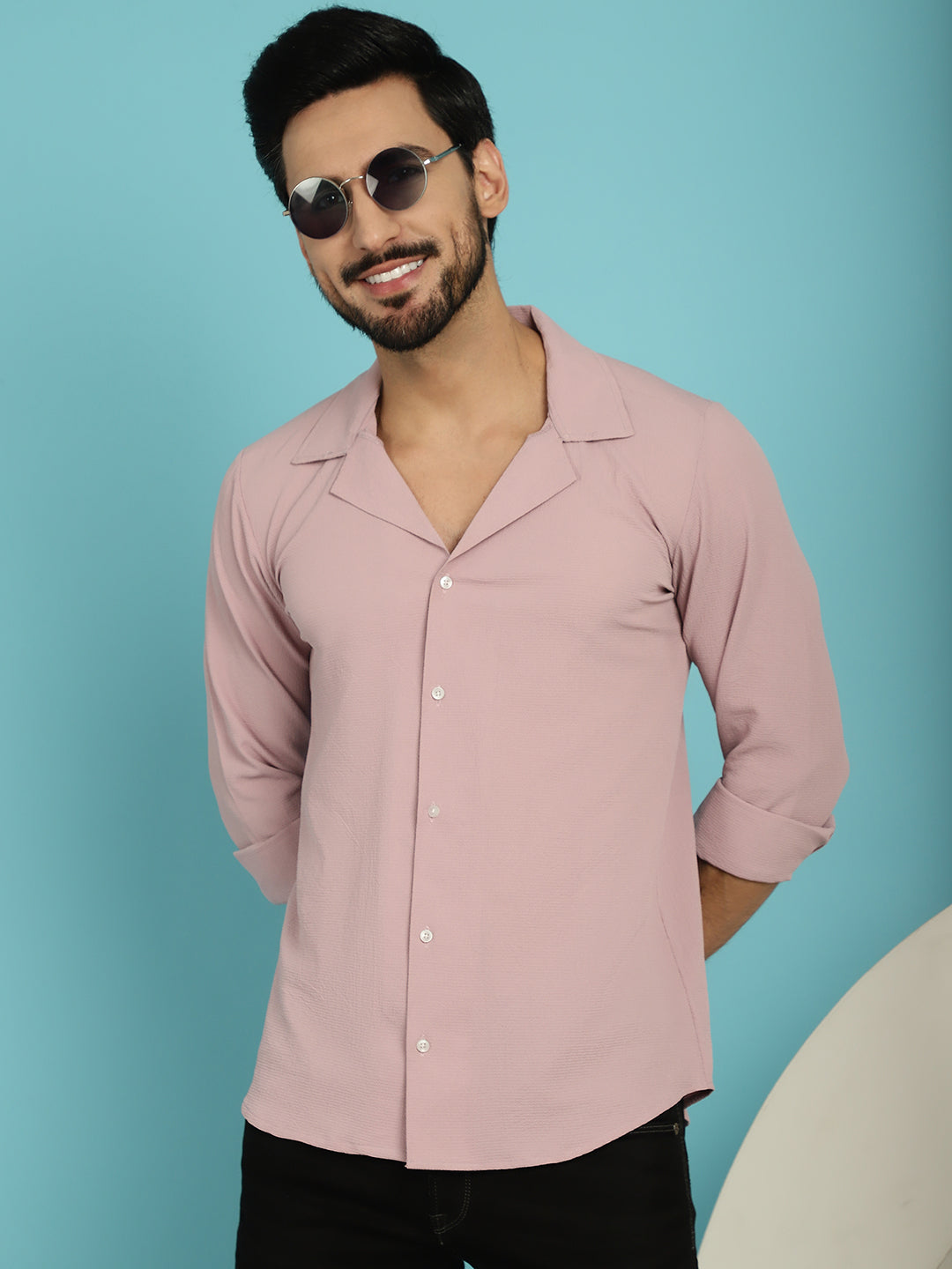Indian Needle Men's Lapel Collar Casual Shirt - Magenta - Distacart