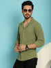 Indian Needle Men's Lapel Collar Casual Shirt - Olive - Distacart