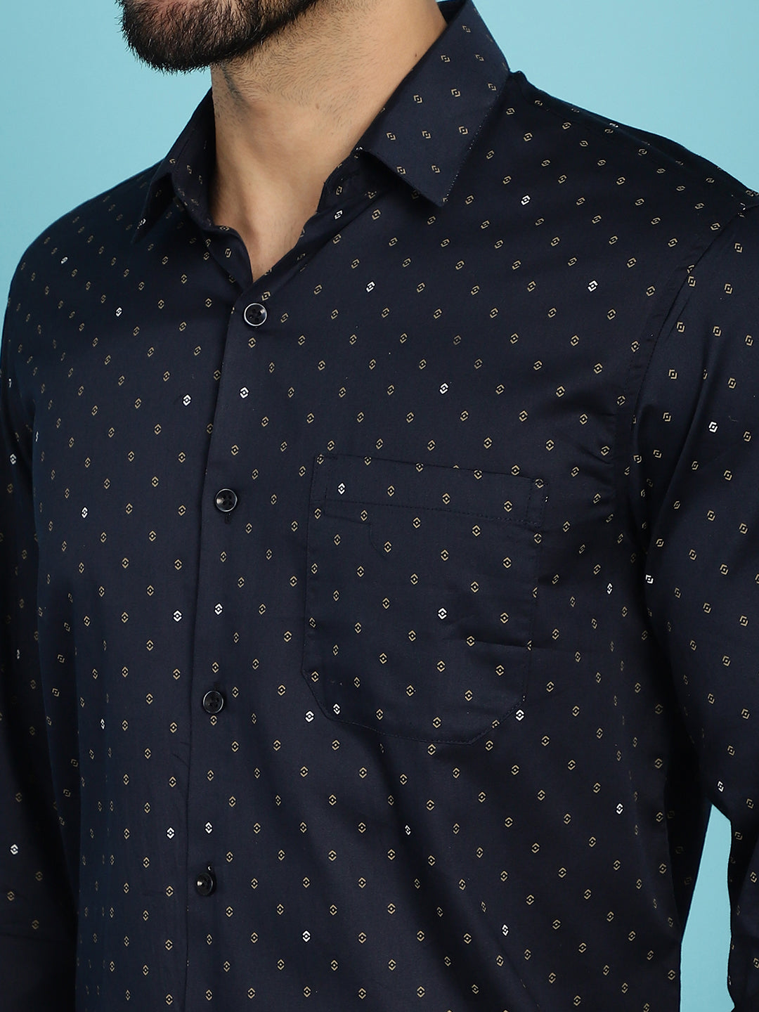Indian Needle Men's Printed Casual Shirt - Navy Blue - Distacart