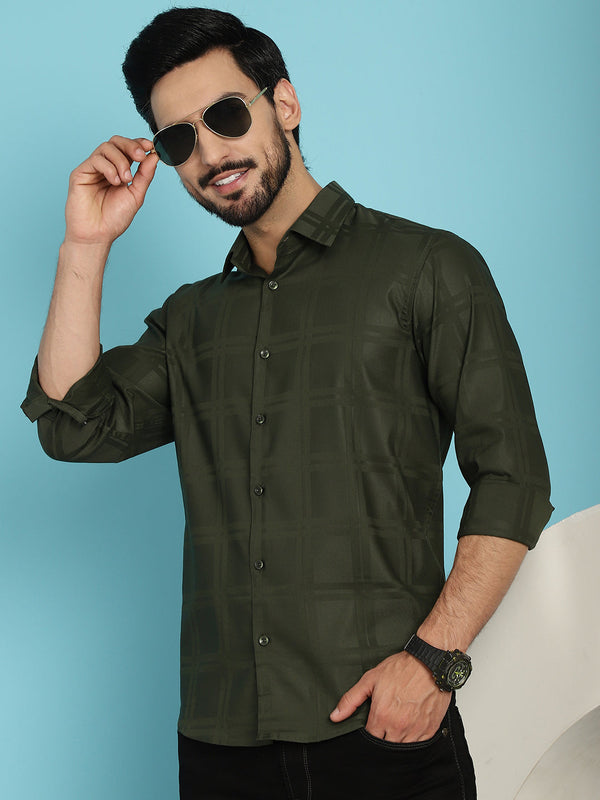Indian Needle Men's Olive Green Checked Casual Shirt - Olive - Distacart