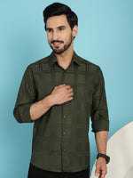 Thumbnail for Indian Needle Men's Olive Green Checked Casual Shirt - Olive - Distacart