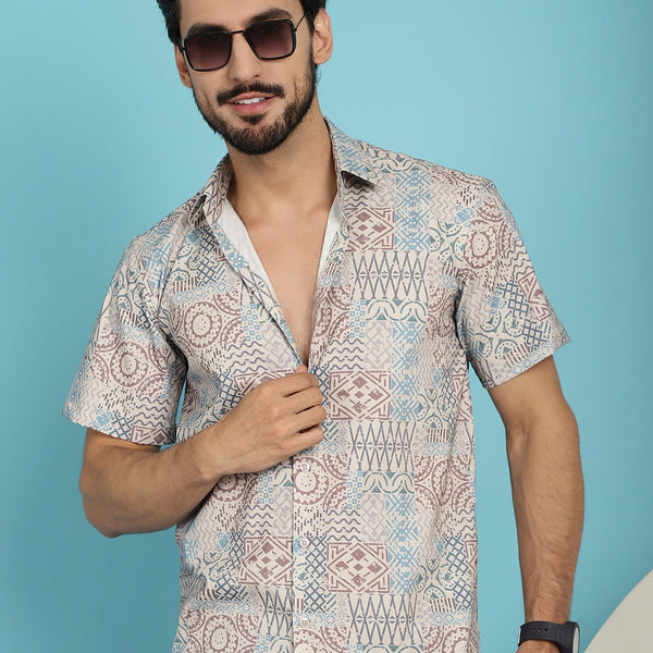 Indian Needle Men's Beige Printed Casual Shirt - Beige - Distacart