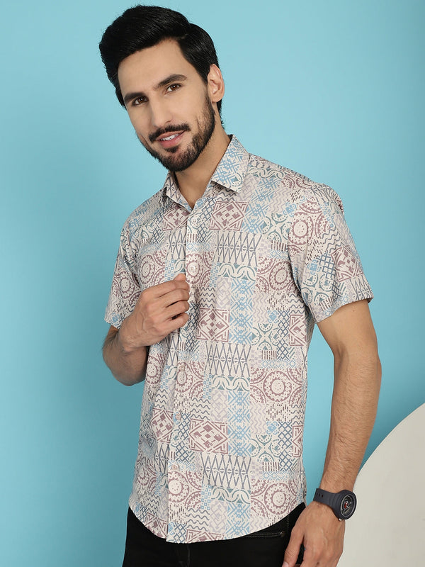 Indian Needle Men's Beige Printed Casual Shirt - Beige - Distacart