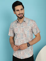 Thumbnail for Indian Needle Men's Beige Printed Casual Shirt - Beige - Distacart