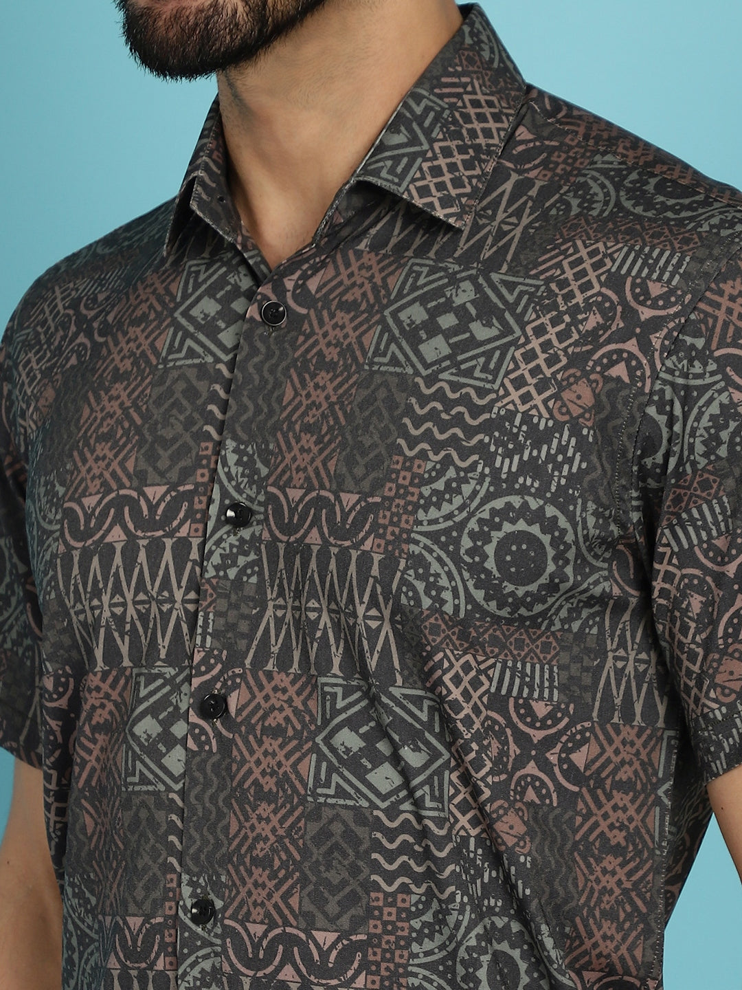 Indian Needle Men's Dark-Grey Printed Casual Shirt - Dark-Grey - Distacart