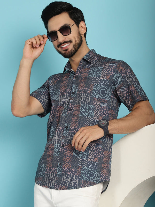 Indian Needle Men's Grey Printed Casual Shirt - Grey - Distacart