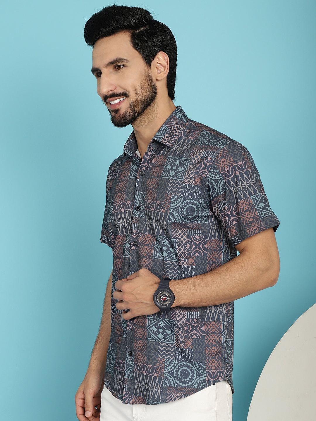 Indian Needle Men's Grey Printed Casual Shirt - Grey - Distacart