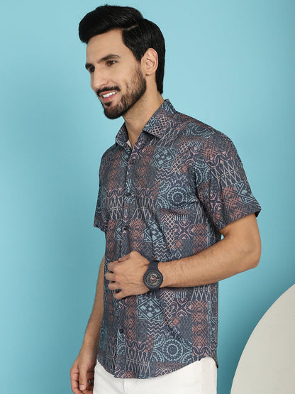 Indian Needle Men's Grey Printed Casual Shirt - Grey - Distacart
