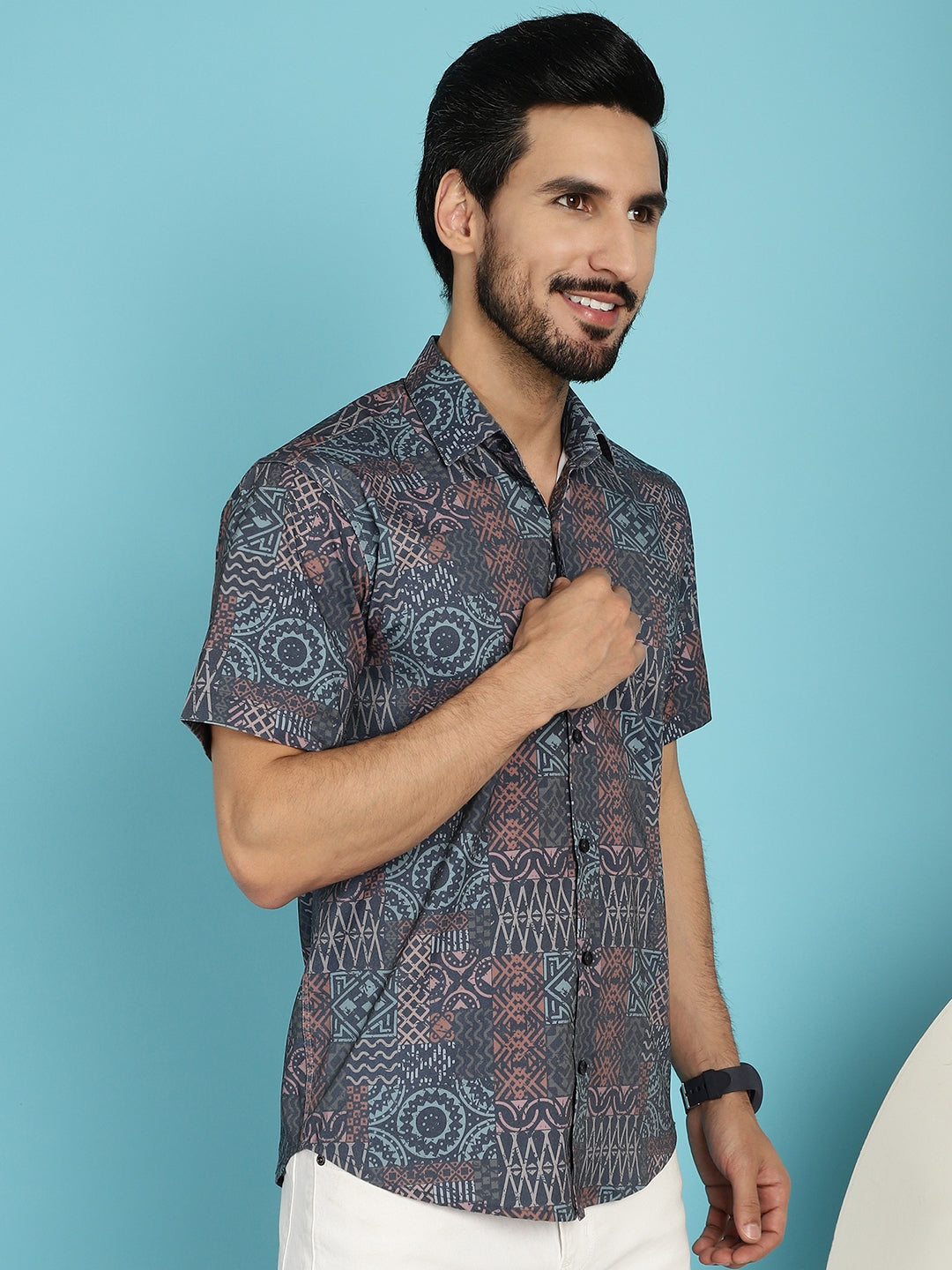 Indian Needle Men's Grey Printed Casual Shirt - Grey - Distacart