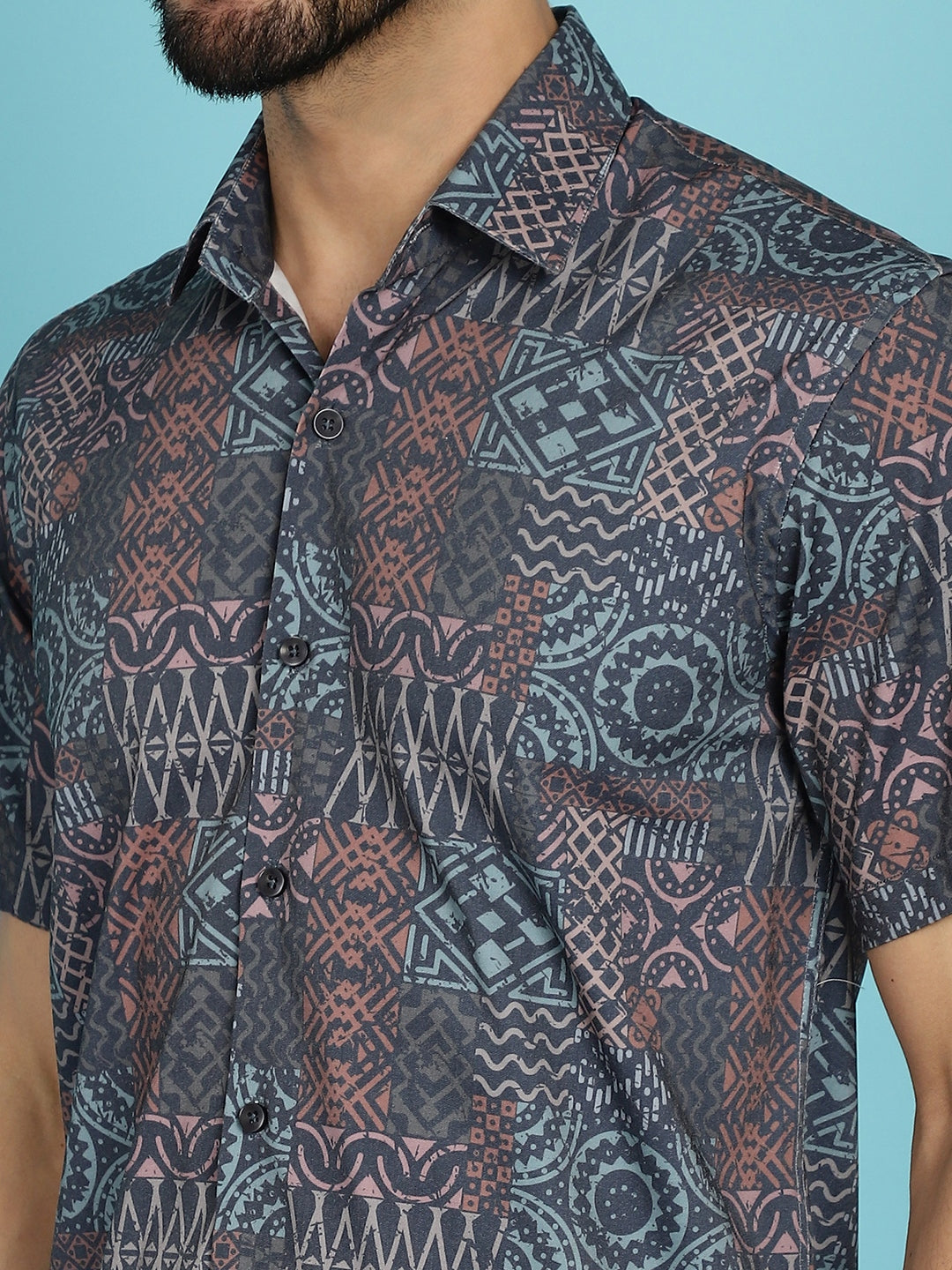Indian Needle Men's Grey Printed Casual Shirt - Grey - Distacart