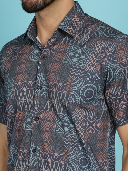 Indian Needle Men's Grey Printed Casual Shirt - Grey - Distacart