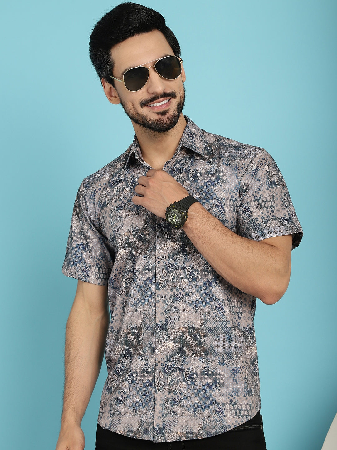 Indian Needle Men's Pejali Printed Casual Shirt - Blue - Distacart