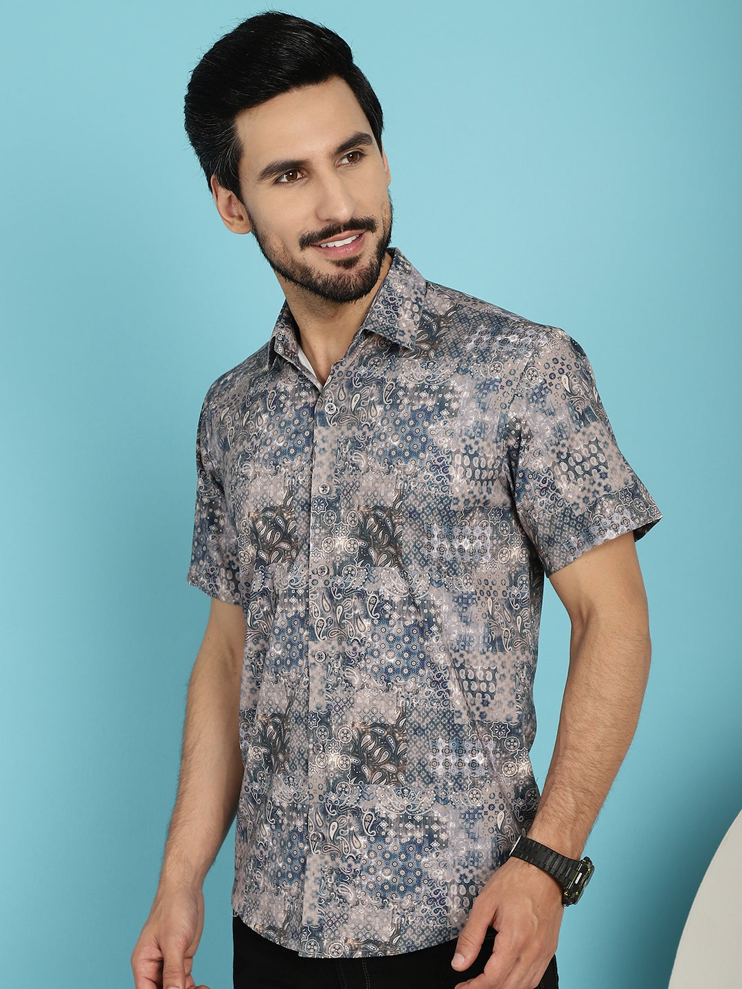 Indian Needle Men's Pejali Printed Casual Shirt - Blue - Distacart
