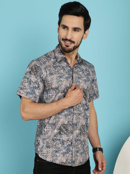 Indian Needle Men's Pejali Printed Casual Shirt - Blue - Distacart