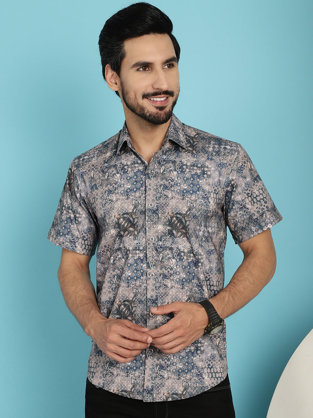Indian Needle Men's Pejali Printed Casual Shirt - Blue - Distacart