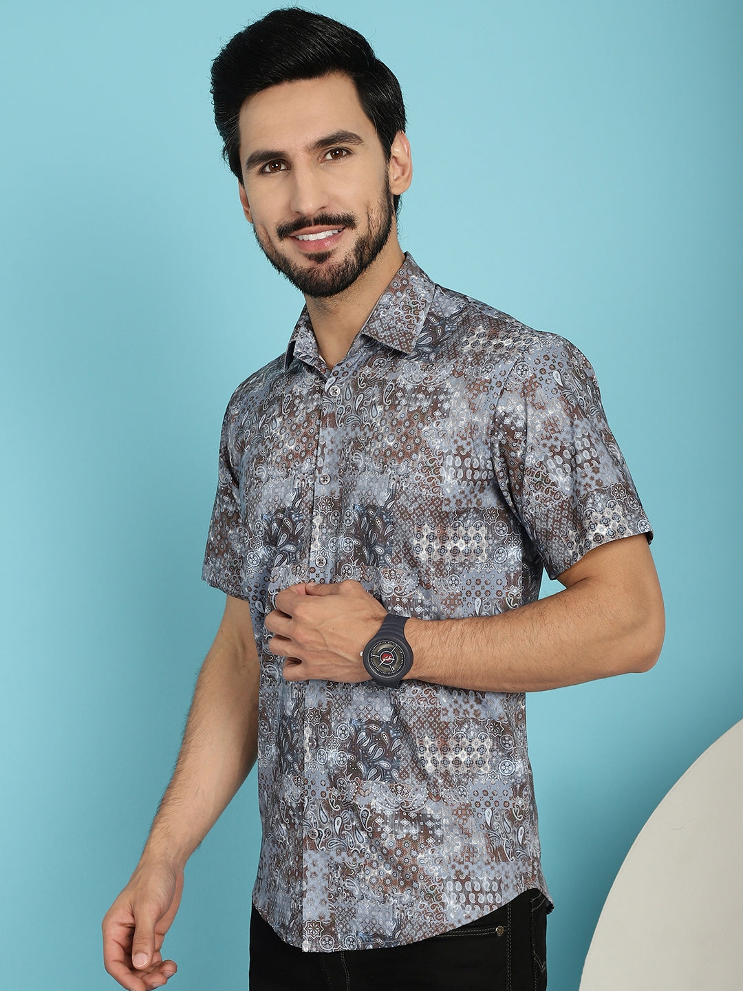 Indian Needle Men's Pejali Printed Casual Shirt - Brown - Distacart