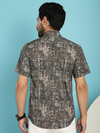 Indian Needle Men's Printed Casual Shirt - Brown - Distacart