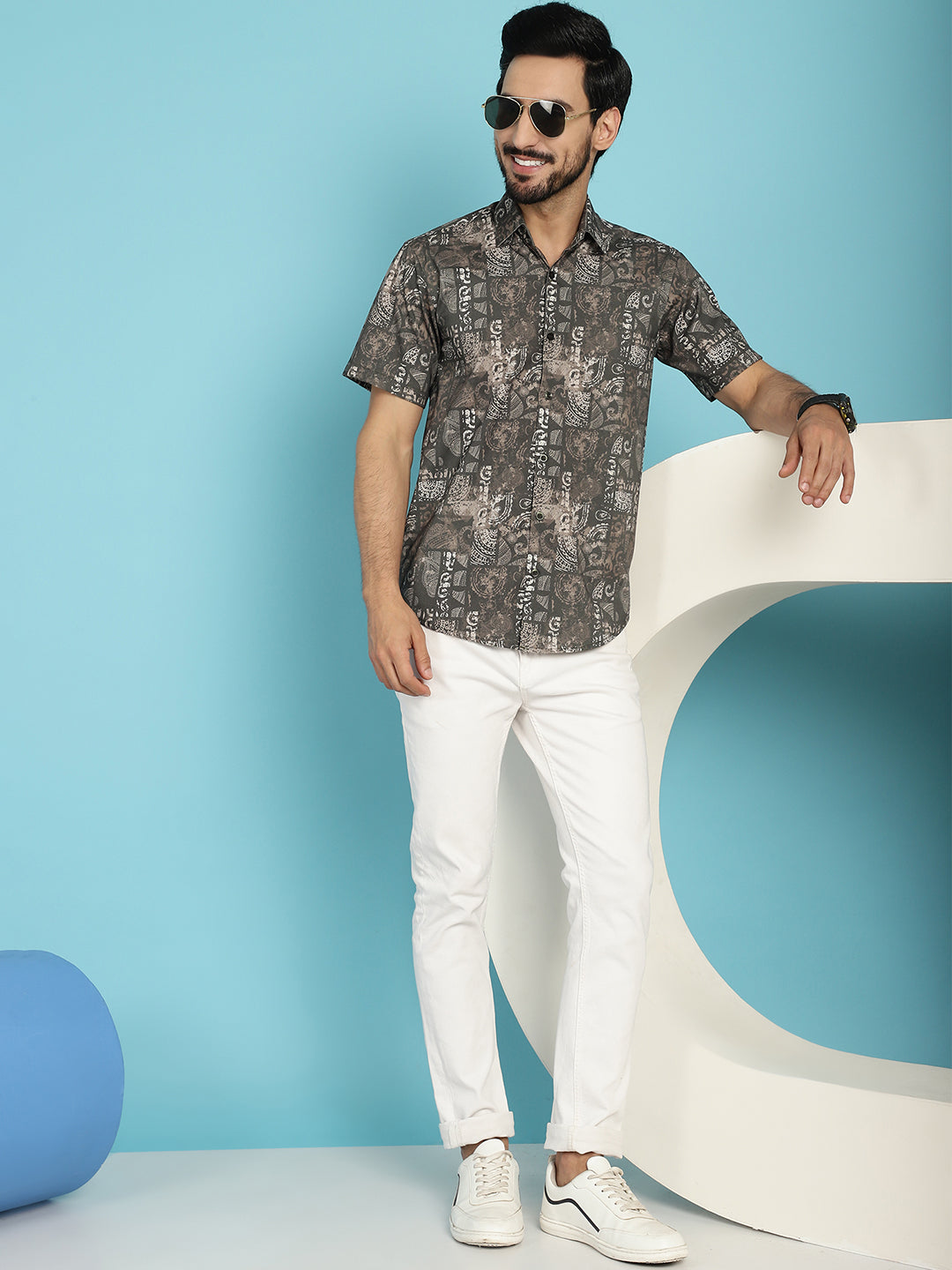 Indian Needle Men's Printed Casual Shirt - Brown - Distacart