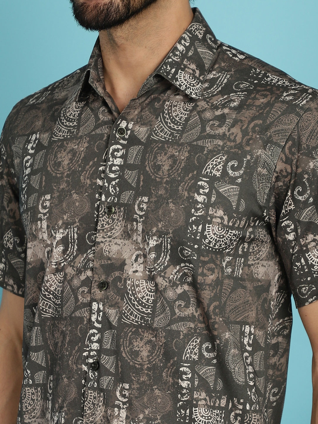 Indian Needle Men's Printed Casual Shirt - Brown - Distacart