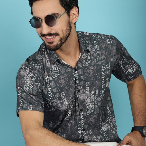 Indian Needle Men's Printed Casual Shirt - Charcoal - Distacart