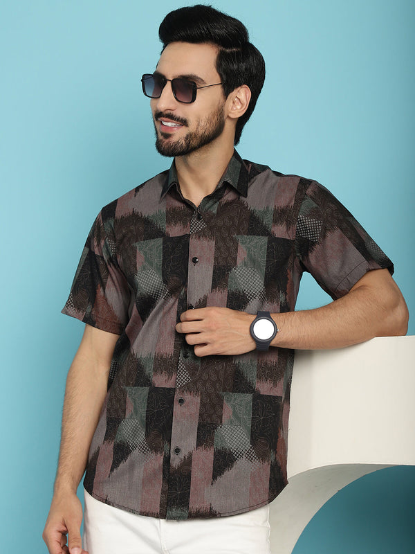 Indian Needle Men's Floral Printed Casual Shirt - Brown - Distacart