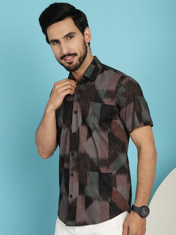 Indian Needle Men's Floral Printed Casual Shirt - Brown - Distacart