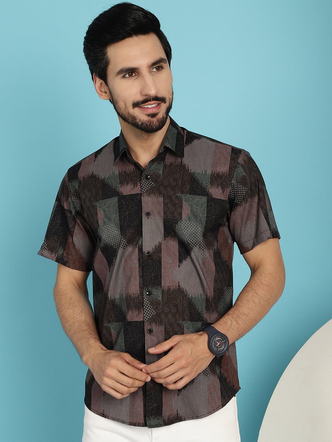 Indian Needle Men's Floral Printed Casual Shirt - Brown - Distacart