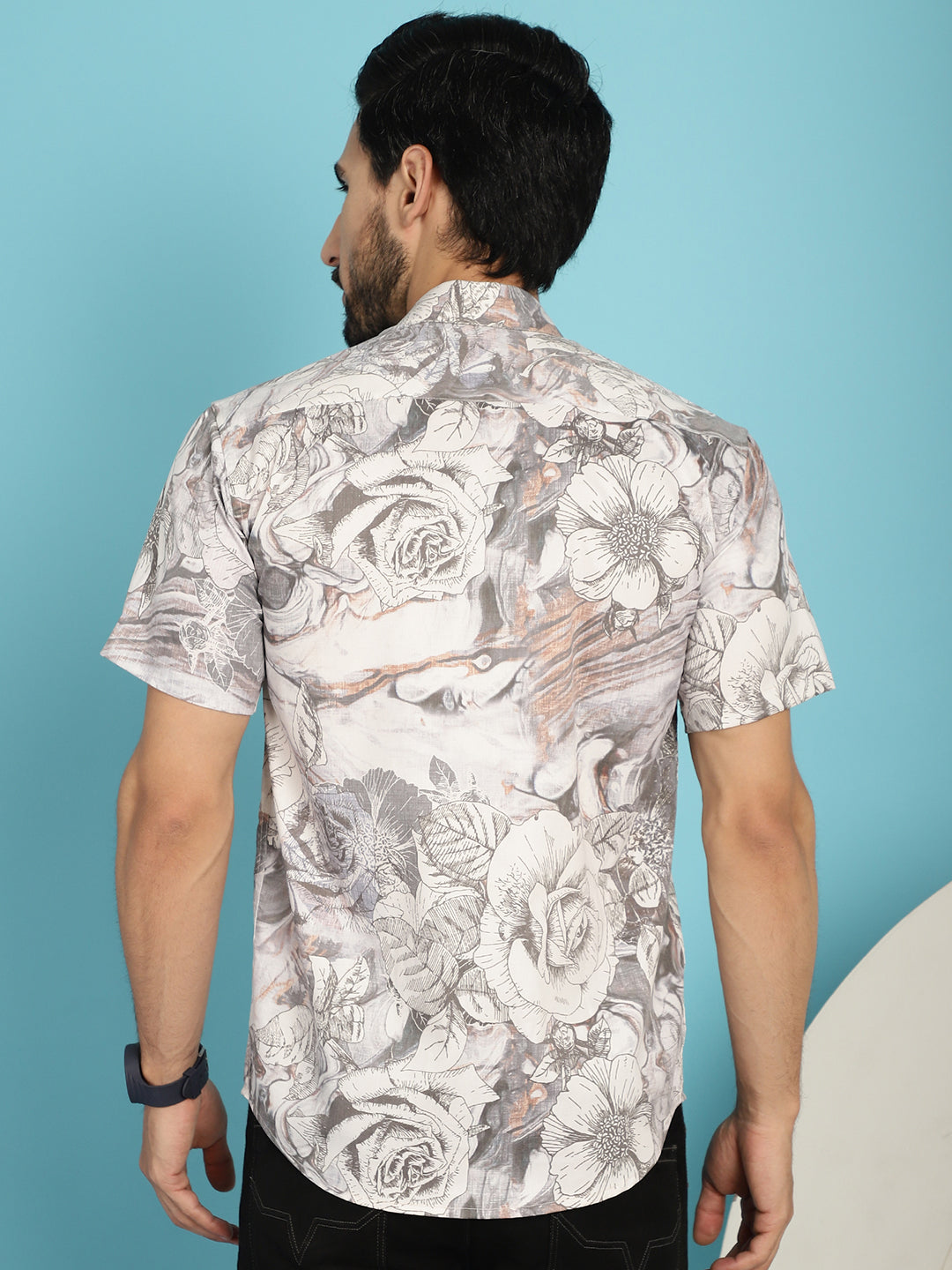 Indian Needle Men's Floral Printed Casual Shirt - Cream - Distacart