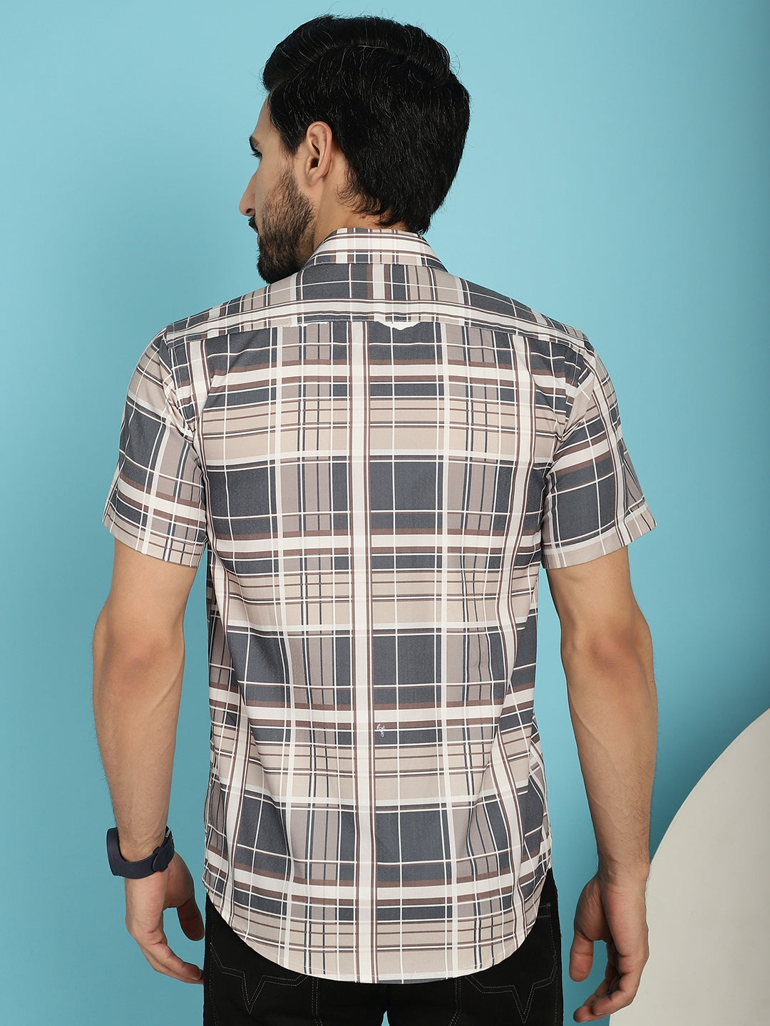 Indian Needle Men's Checked Casual Shirt - Grey - Distacart