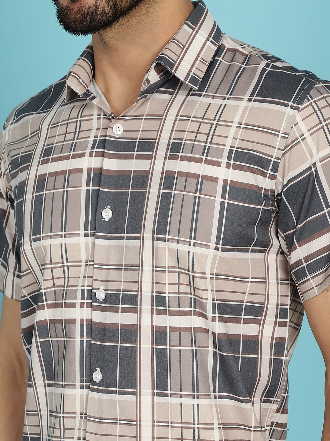 Indian Needle Men's Checked Casual Shirt - Grey - Distacart