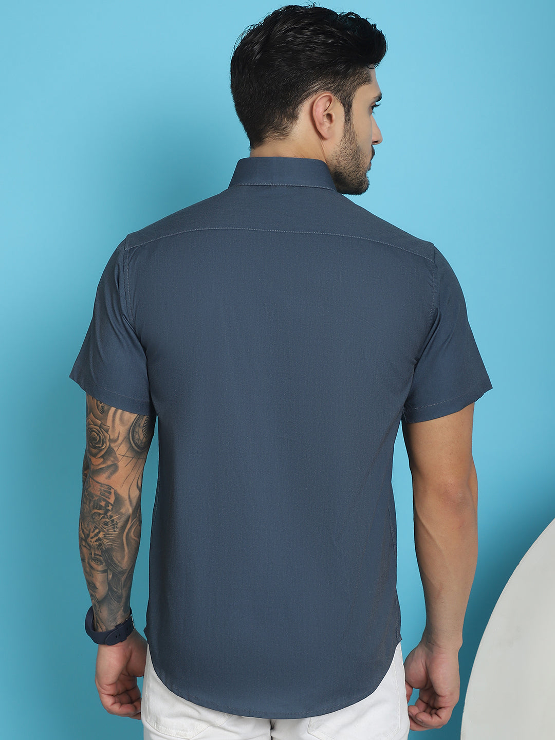 Indian Needle Men's Printed Half Sleeve Lycra Shirt - Charcoal - Distacart