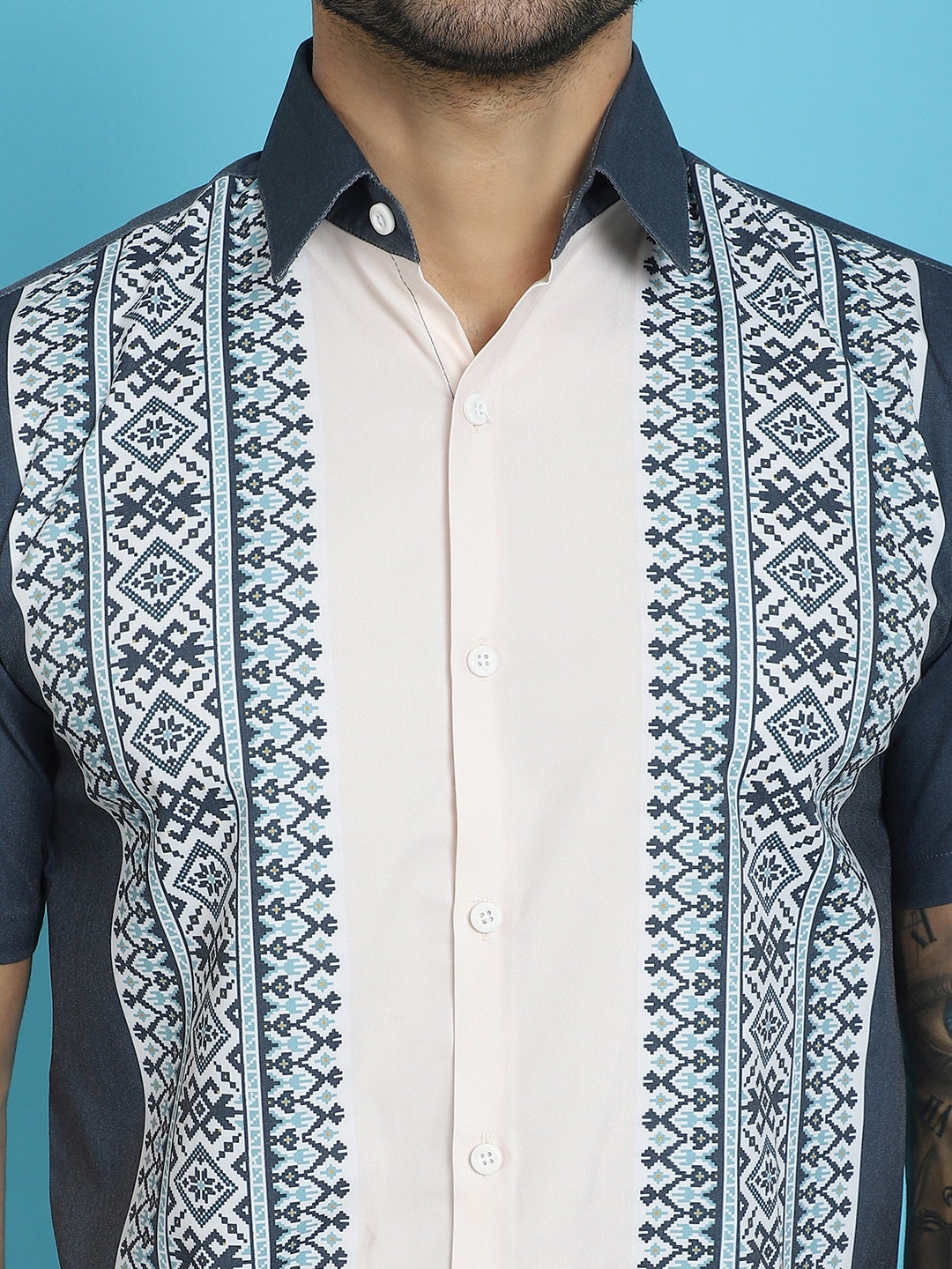 Indian Needle Men's Printed Half Sleeve Lycra Shirt - Charcoal - Distacart