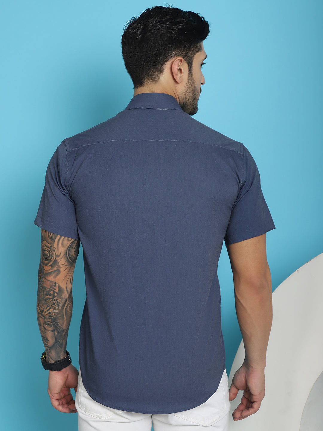 Indian Needle Men's Printed Half Sleeve Lycra Shirt - Cream - Distacart