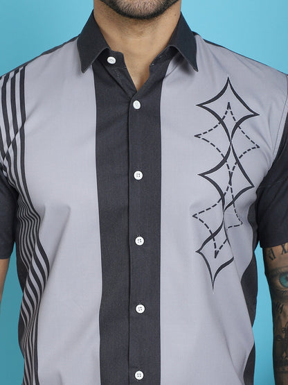 Indian Needle Men's Printed Half Sleeve Lycra Shirt - Grey - Distacart