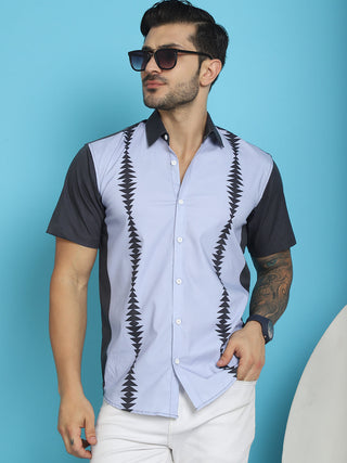 Indian Needle Men's Printed Half Sleeve Lycra Shirt - Sky Blue - Distacart