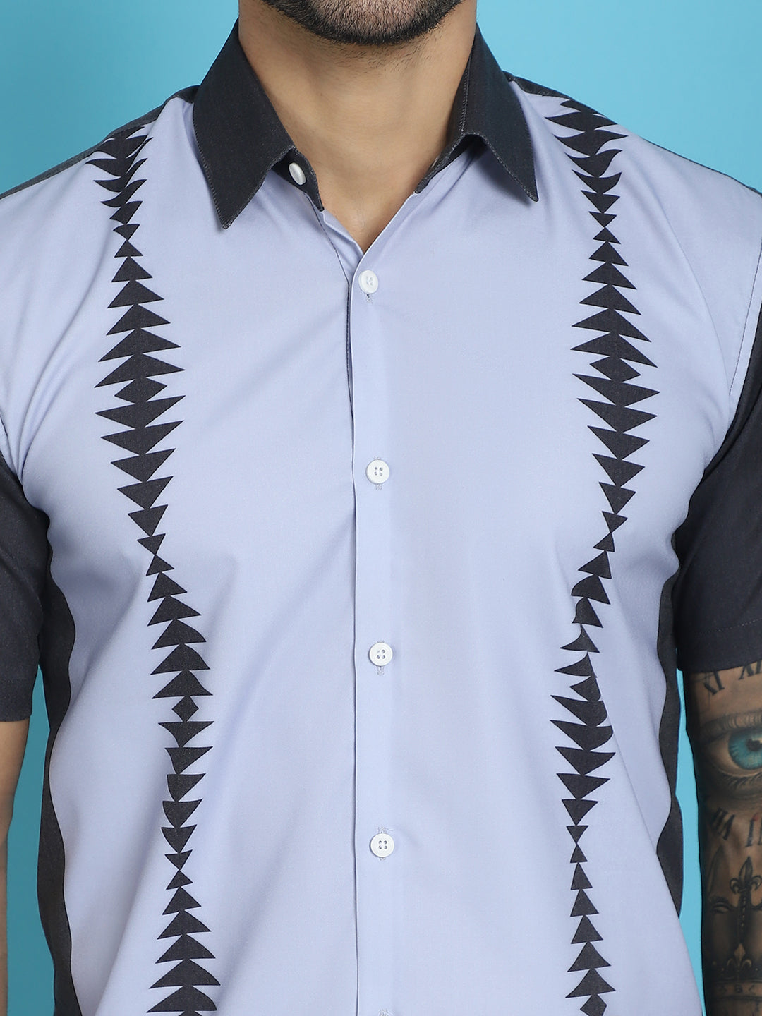 Indian Needle Men's Printed Half Sleeve Lycra Shirt - Sky Blue - Distacart