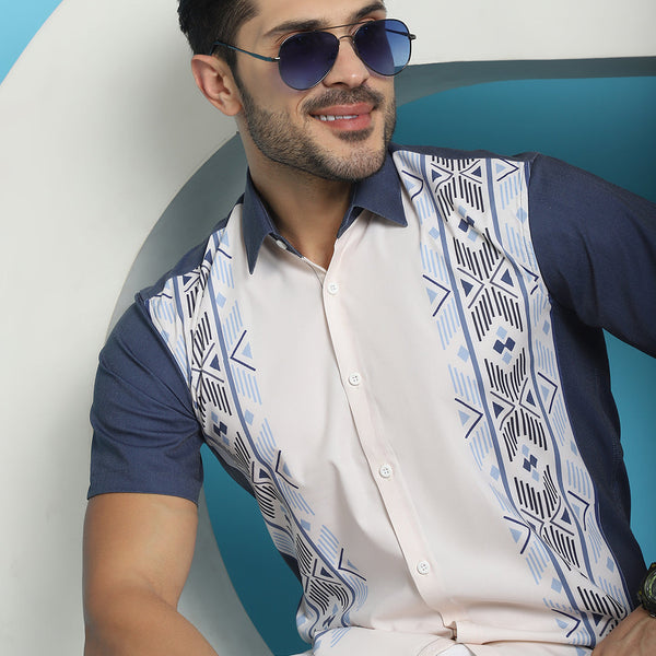 Indian Needle Men's Printed Half Sleeve Lycra Shirt - White - Distacart