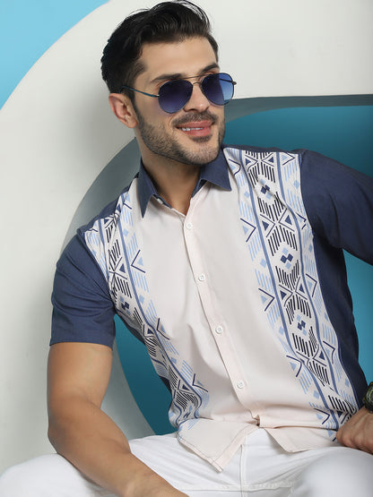 Indian Needle Men's Printed Half Sleeve Lycra Shirt - White - Distacart