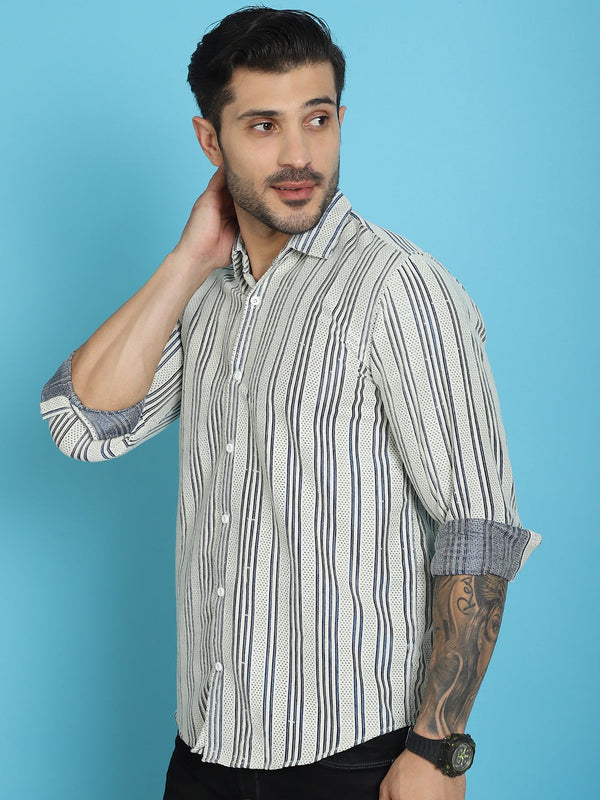 Indian Needle Men's Woven Design Cotton Shirt - Blue - Distacart