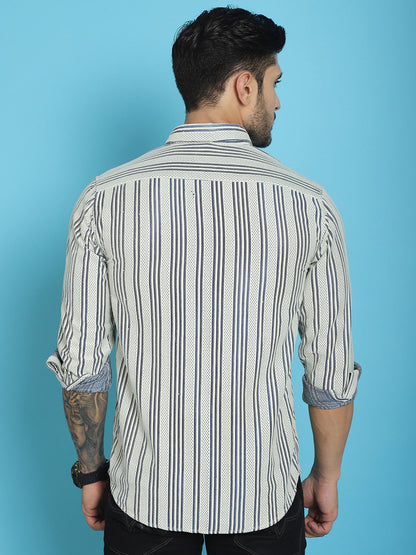 Indian Needle Men's Woven Design Cotton Shirt - Blue - Distacart