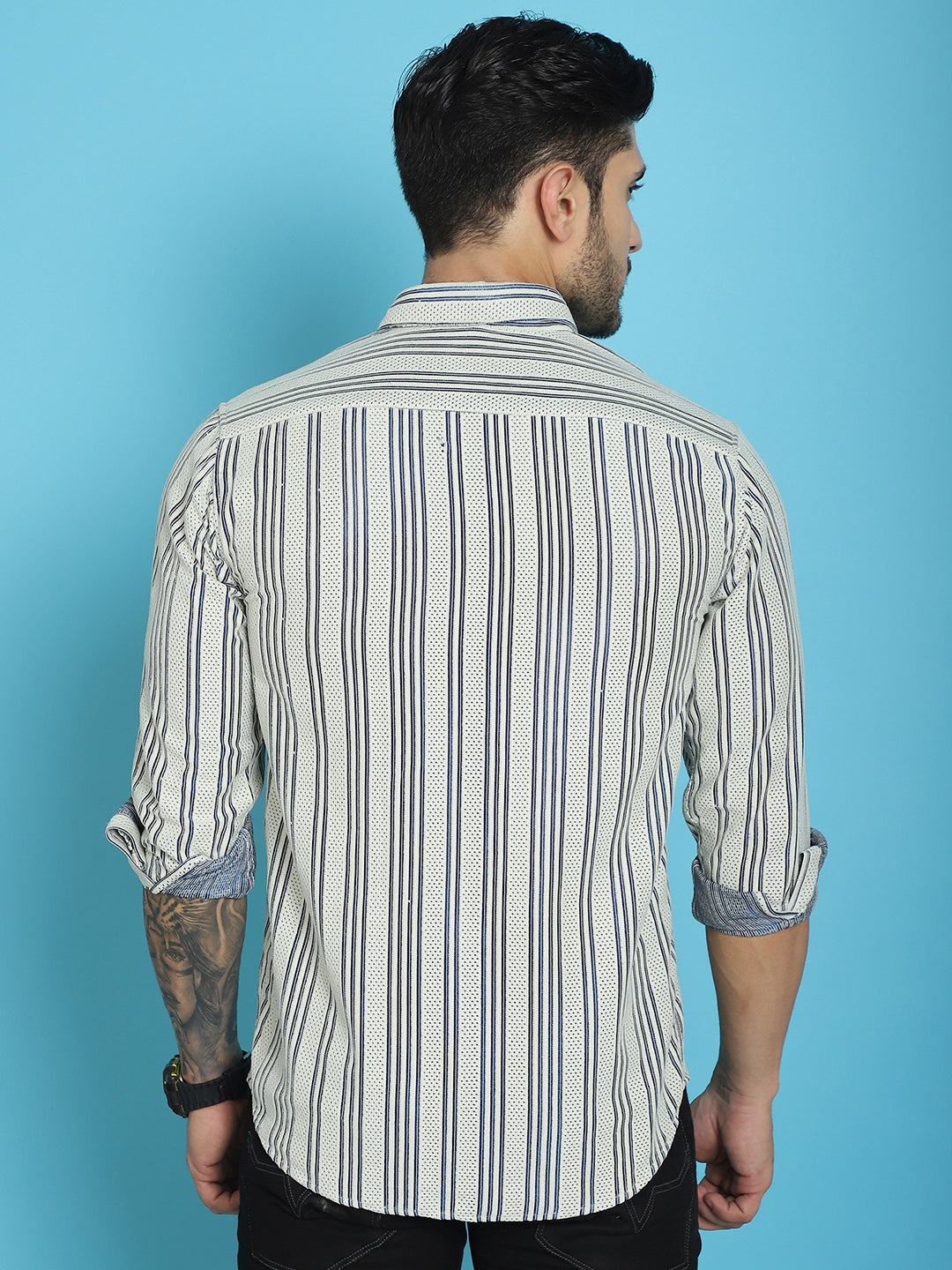 Indian Needle Men's Woven Design Cotton Shirt - Blue - Distacart