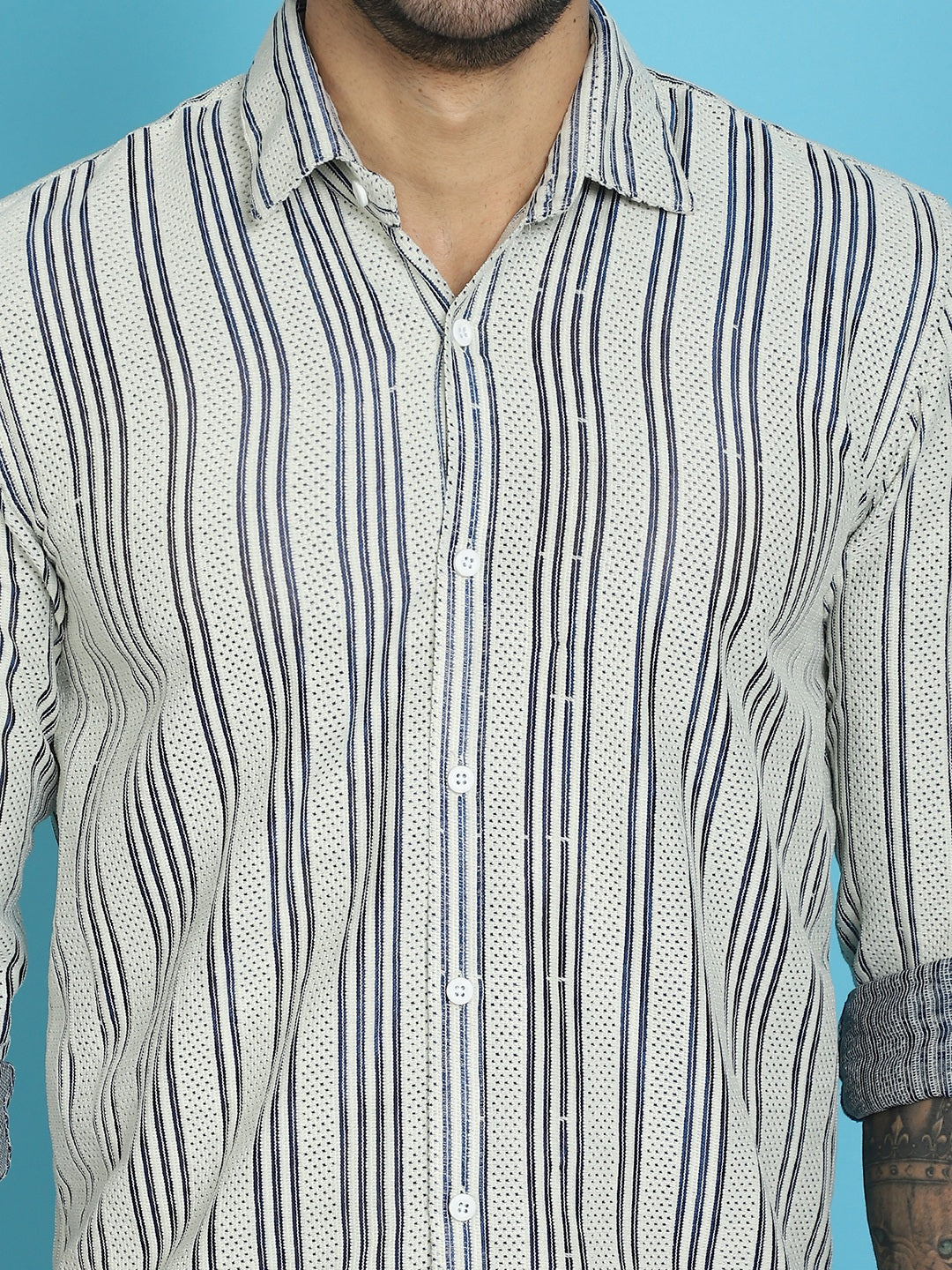 Indian Needle Men's Woven Design Cotton Shirt - Blue - Distacart