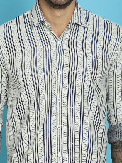 Indian Needle Men's Woven Design Cotton Shirt - Blue - Distacart