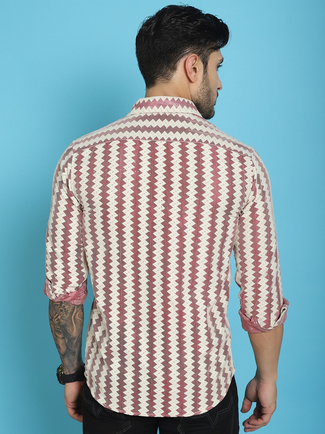 Indian Needle Men's Woven Design Cotton Shirt - Maroon - Distacart
