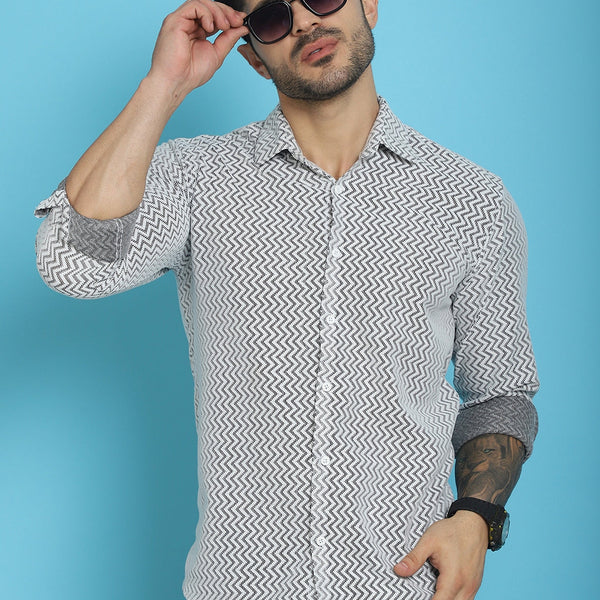 Indian Needle Men's Woven Design Cotton Shirt - White - Distacart
