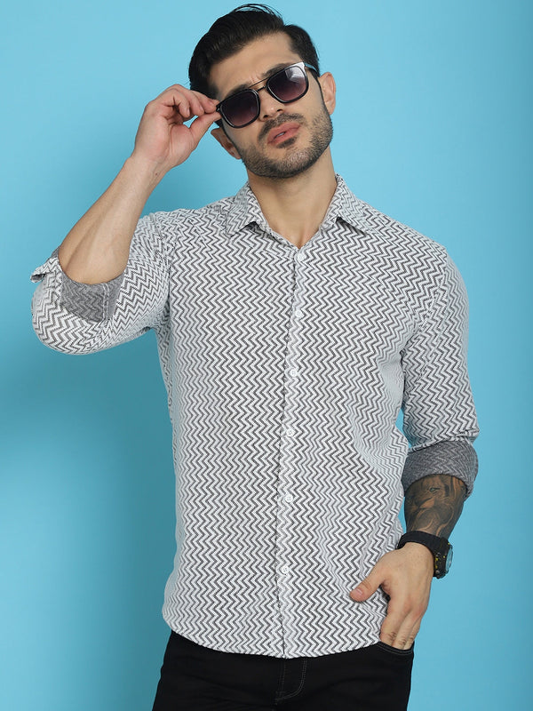 Indian Needle Men's Woven Design Cotton Shirt - White - Distacart